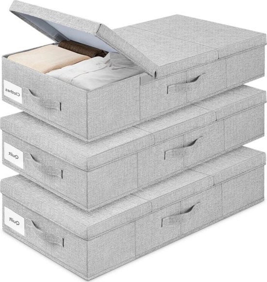 Set di 3 Scatole di Deposito da Sotto il Letto - Inclusi Maniglie - Risparmio di Spazio