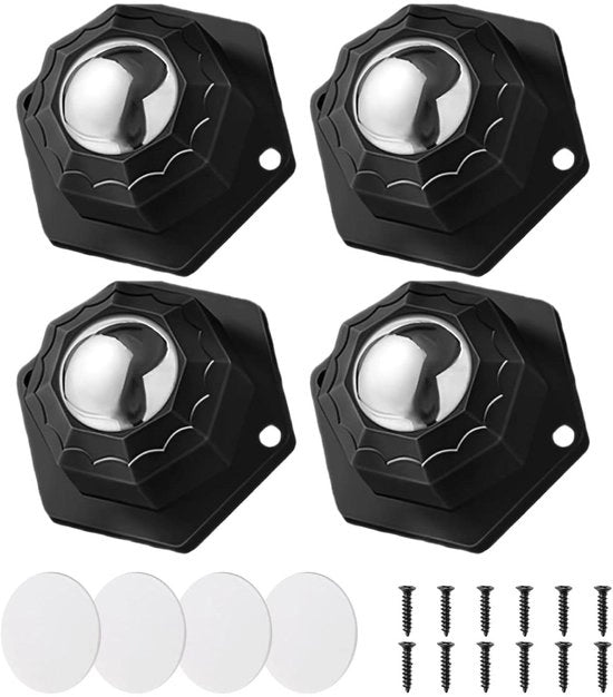 4 ruote a sfera per mobili - carico pesante, autoadesivo e forato, piccola ruota universale 360° rotante per mobili e accessori da cucina (nero)