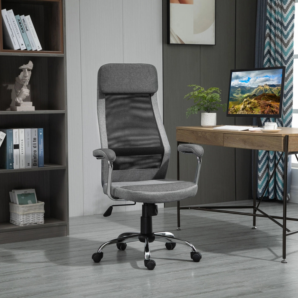 Sedia da Ufficio Ergonomica Girevole, Altezza Regolabile e Dondolamento, Poltrona in Tessuto a Rete 65x67x119-129cm Grigio
