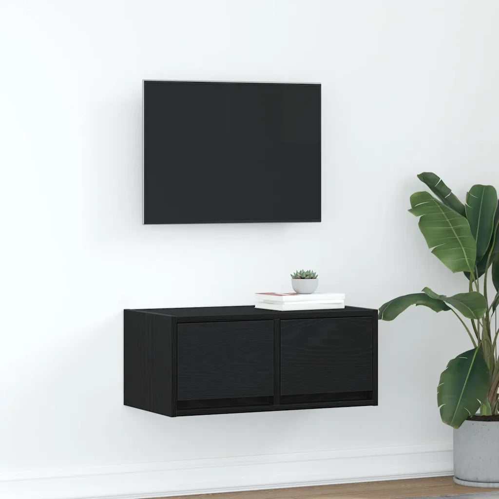 Mobile Porta TV Rovere Nero 60x31x25,5 cm in Legno Multistrato 861492