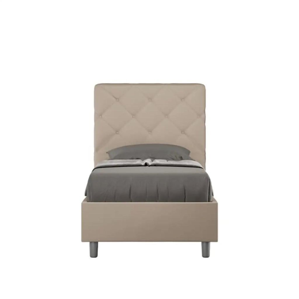 Letto singolo con rete imbottito 80x190 similpelle tortora Priya