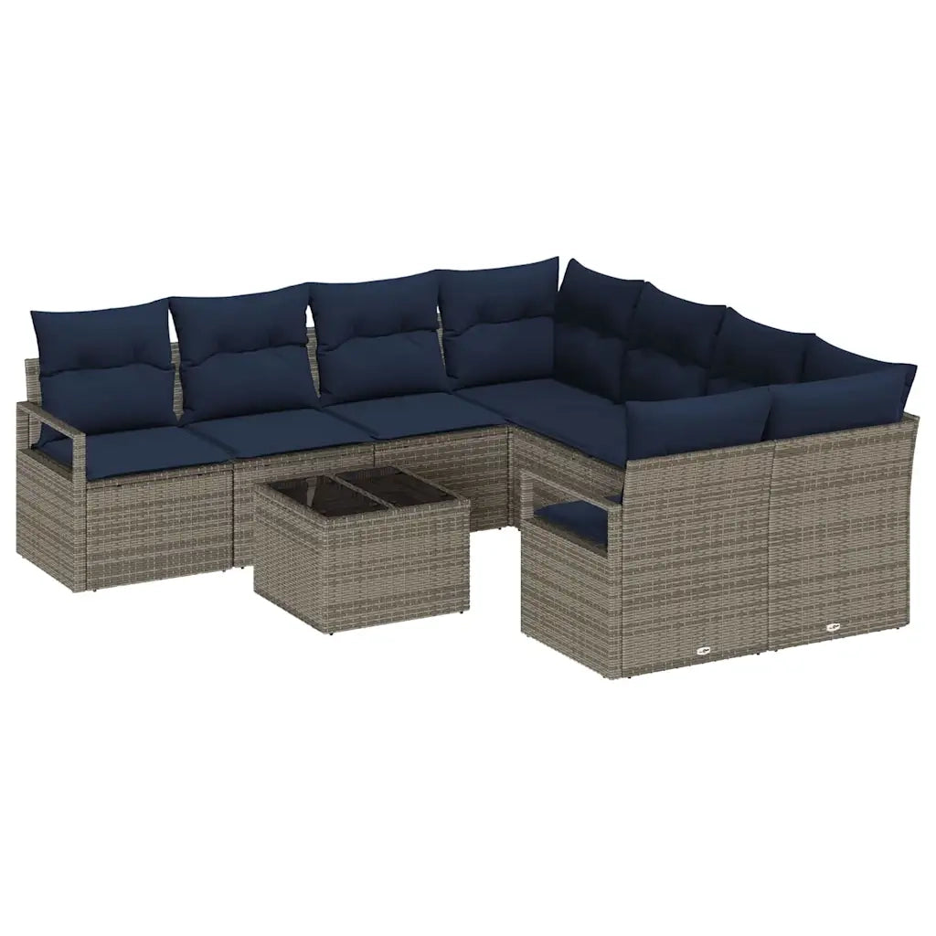 Set di divani con cuscino 9 pcs Grigio e Blu Navy polyrattan 3346325