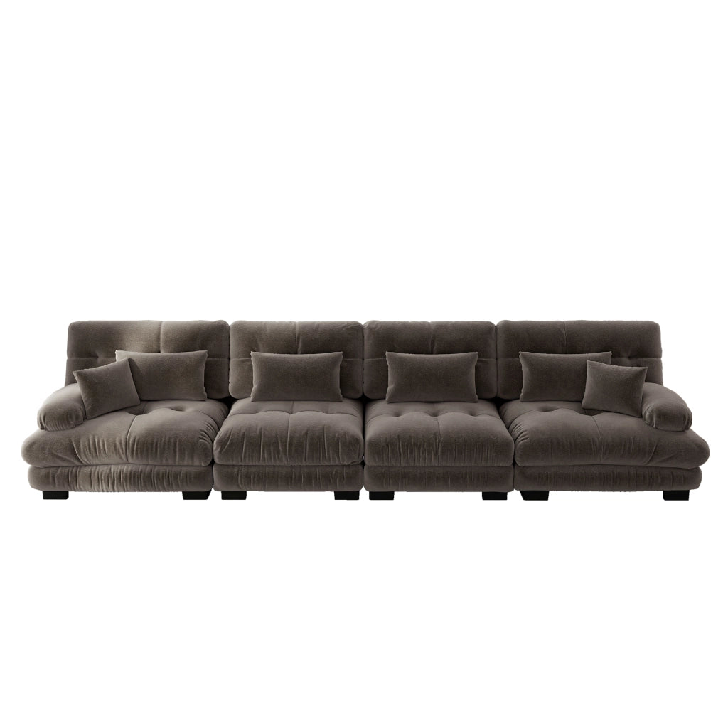 Divano Angolare Modulare 4 Posti ¨C MINIMAL ¨C Chenille Marrone, Divano Letto