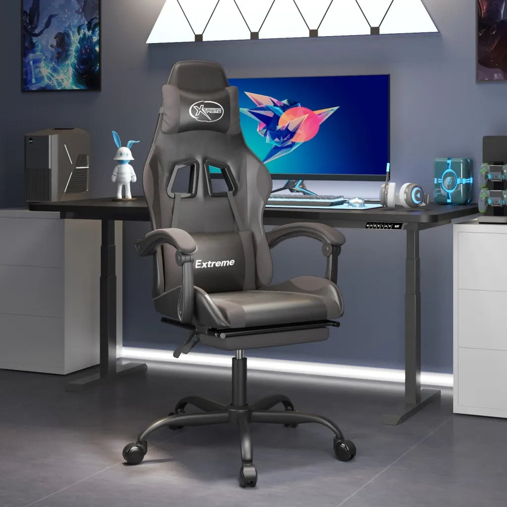 Sedia da Gaming | Sedia da e-sports Girevole Poggiapiedi Nero e Grigio Similpelle