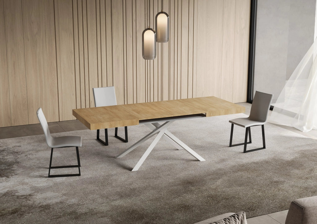 Tavolo Allungabile 120-204x80x74 cm Niket Quercia Natura Gambe Bianche