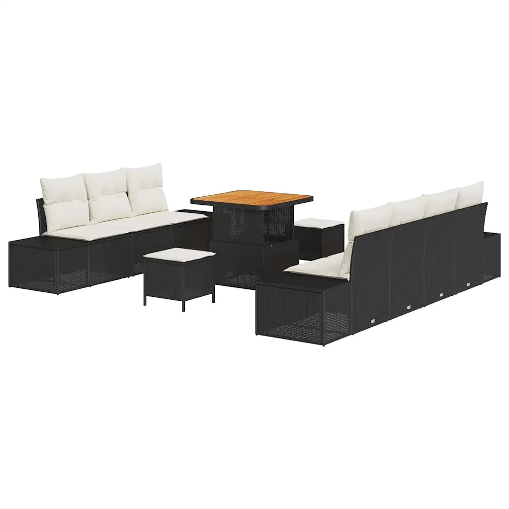 Set Divano da Giardino con cuscino 10 pcs Nero polyrattan
