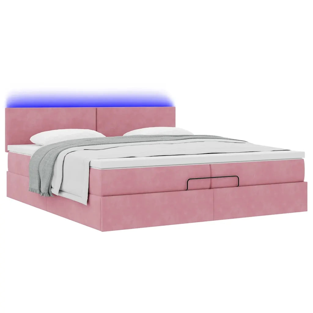 Struttura Letto Pouf con Materassi Rosa 200x200 cm Velluto 3312577