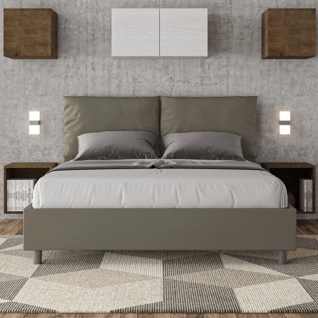 BS COM Letto matrimoniale senza rete imbottito 160x200 similpelle cappuccino
