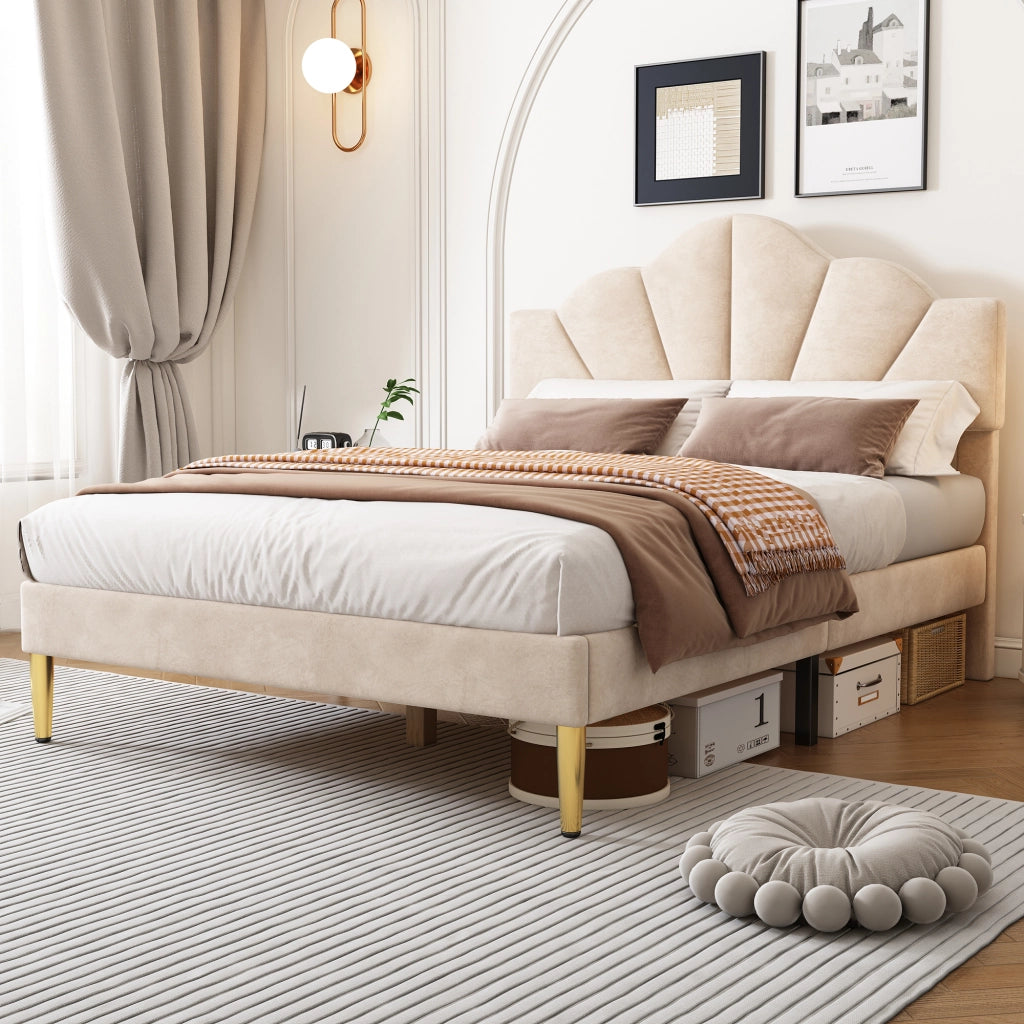 letto imbottito velluto beige 140 x 190 cm