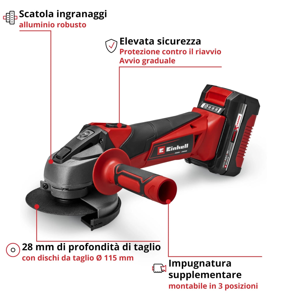 SMERIGLIATRICE ANG BATTERIA TCAG18/115 LI EINHELL  VOLT 18 AH 4,0 XCHANGE