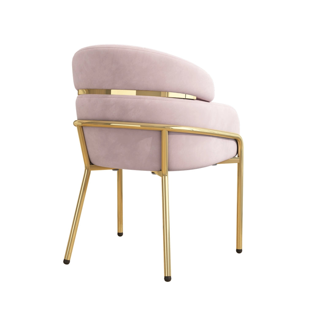 Sedia da pranzo singola con schienale ergonomico in velluto; 4 gambe in metallo; per soggiorno e camera; rosa