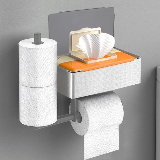 Tappo per carta igienica in acciaio inox, appoggio per carta igienica adesivo o perforabile, tappo per carta igienica per bagno cucina (argento, stile C)
