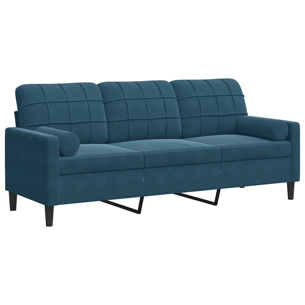 Divano a 3 Posti con Cuscini-Sofa 3 Posti con Cuscini Blu 180 cm in Velluto 595318
