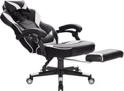 Sedia da Gioco - Regolabile in altezza - Con sostegno per i piedi - Sedia da Gioco - Sedia - Sedia Ergonomica per Ufficio - Bianca - Pelle in Pelle Finta
