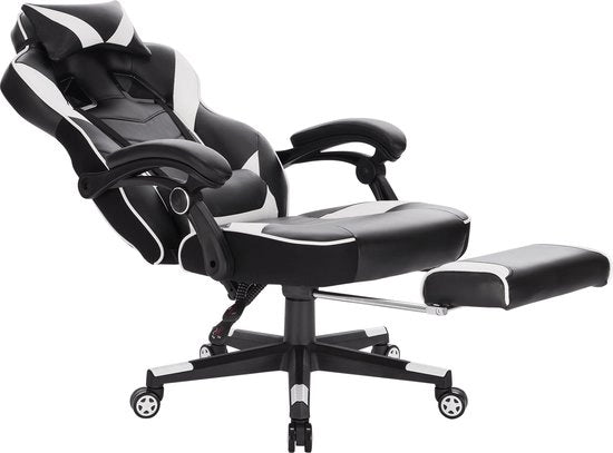 Sedia da Gioco - Regolabile in altezza - Con sostegno per i piedi - Sedia da Gioco - Sedia - Sedia Ergonomica per Ufficio - Bianca - Pelle in Pelle Finta