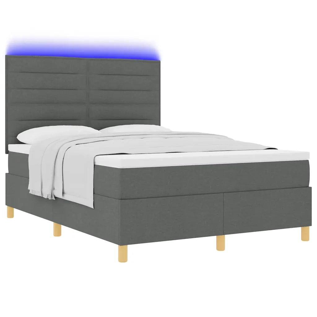 Letto a Sorgente LED Grigio scuro 140 x 190 cm Tessuto