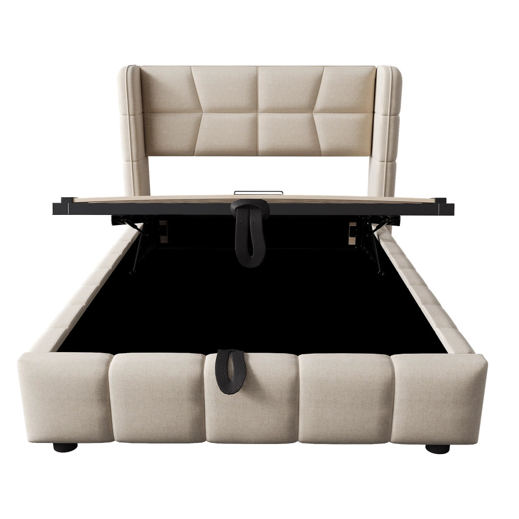 letto imbottito tessuto beige 90 x 200 cm