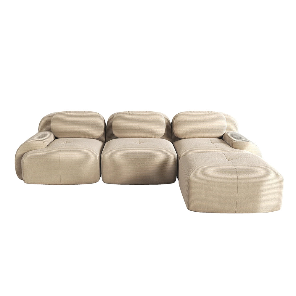 Divano angolare modulare - Xylo - Velluto costato, braccioli XL, imbottitura 32D, beige
