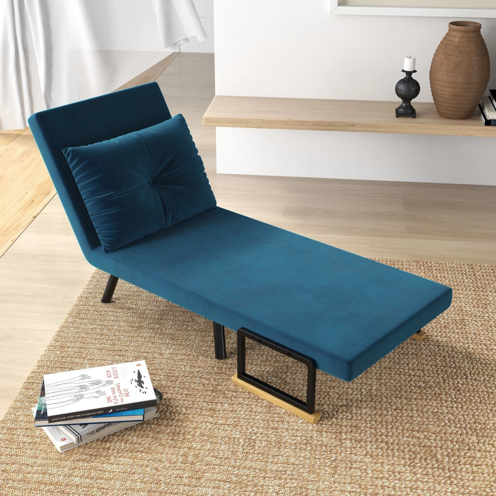 Poltrona letto 1 posto ¨C Minimal ¨C blu, legno, velluto