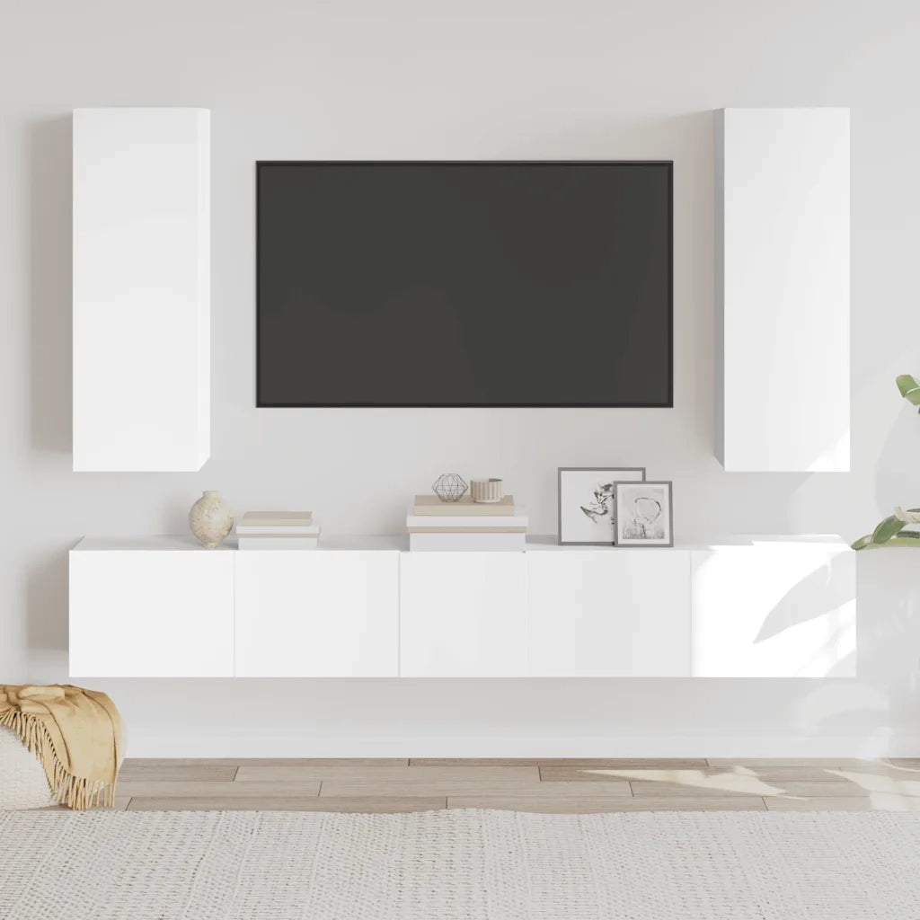 Set di Mobili Porta TV 5 pz | Armadietto TV | Mobile Porta TV Bianco in Legno Multistrato