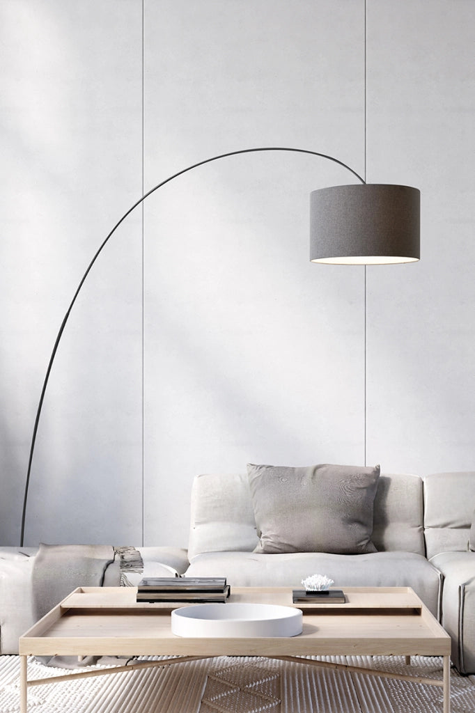 Lampada a Sospensione Bianca, Paralume Cilindrico Grigio, E27, IP20, Ø 58 x 15 x 150 cm - Rossini - Design Minimal ed Elegante