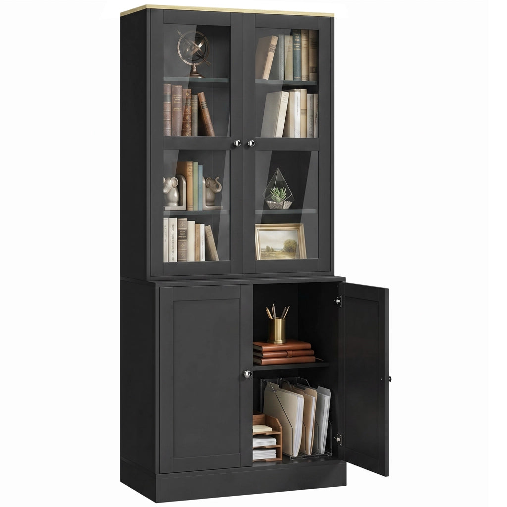 Libreria vetrina con 6 ripiani e 4 ante ¨C Minimal ¨C nero