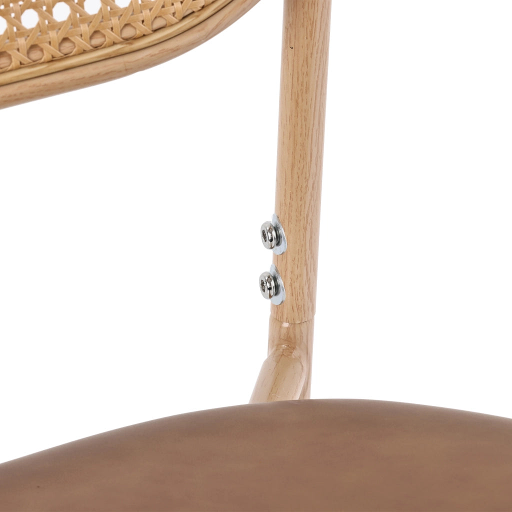 Sedia da pranzo Set da 4 con schienale ovale in rattan naturale, gambe in metallo, PU Marrone