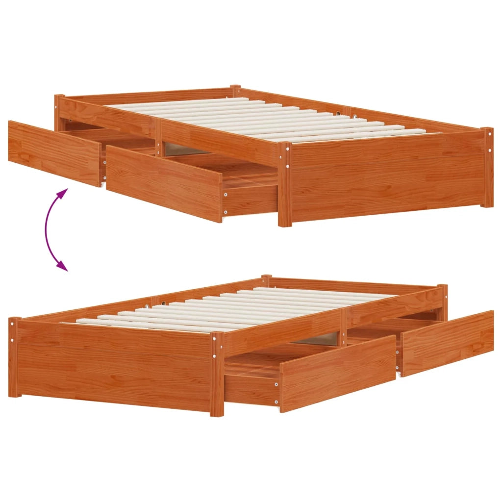 Letto singolo | Letto per adulti | Struttura del letto 3 pcs Marrone cerato Legno di pino