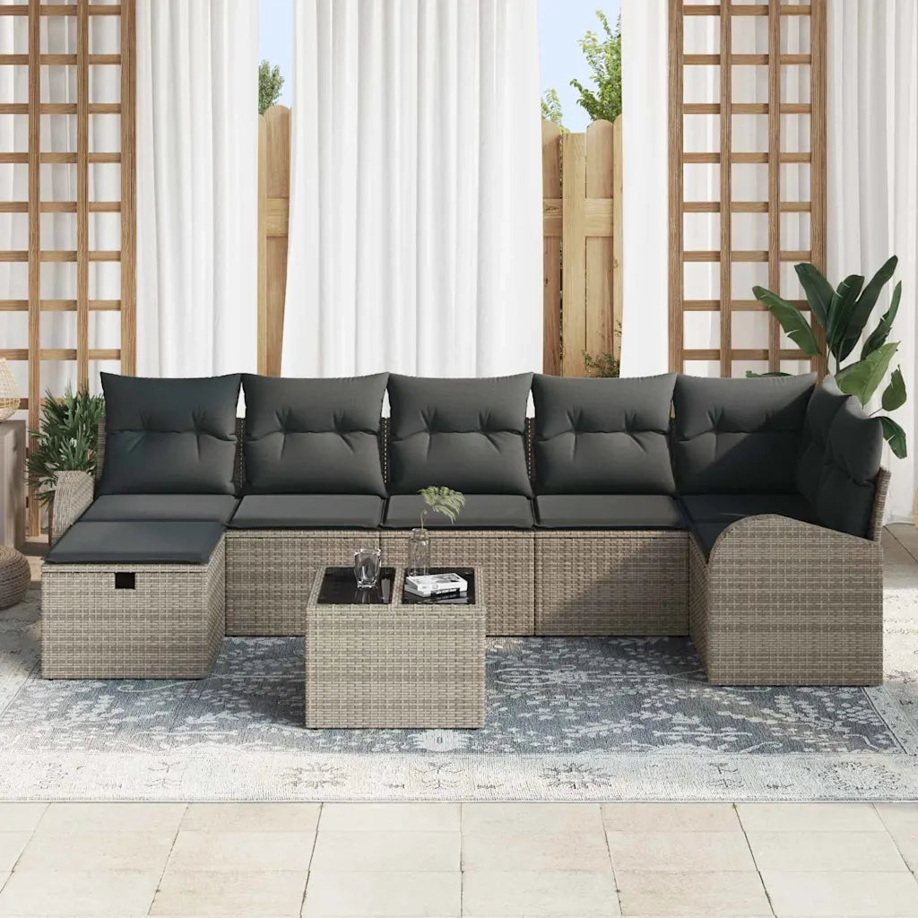 Set di divani con cuscino con archiviazione Grigio polyrattan