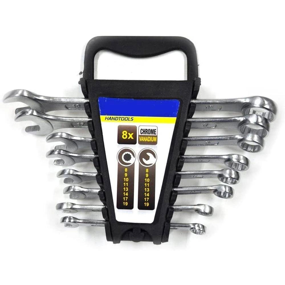 Trade Shop - Set Chiavi Combinate 8pz Fisse E Stella 8-19mm In Acciaio Cromo Vanadio Astuccio -