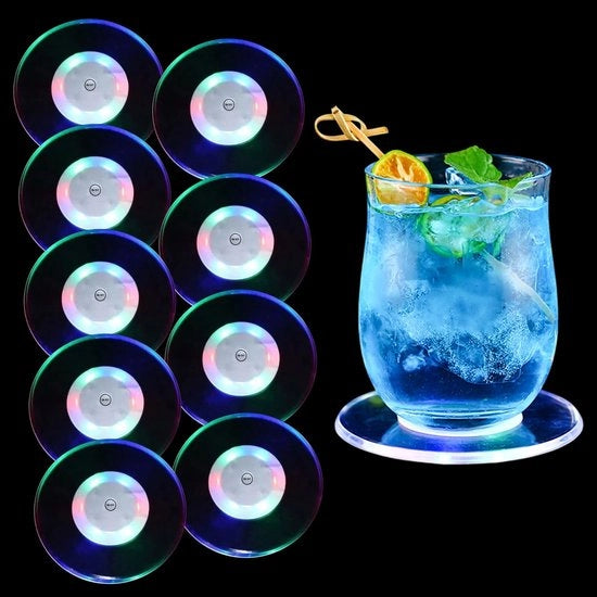 Onderzetters LED 9 pezzi, sotto piatti luminosi per bicchieri, sotto piatti luminosi acqua resistenti per bicchieri da vetro, sotto piatti luminosi acrilici acqua resistenti per bicchieri da vino, ideali per feste, bar, cene formali