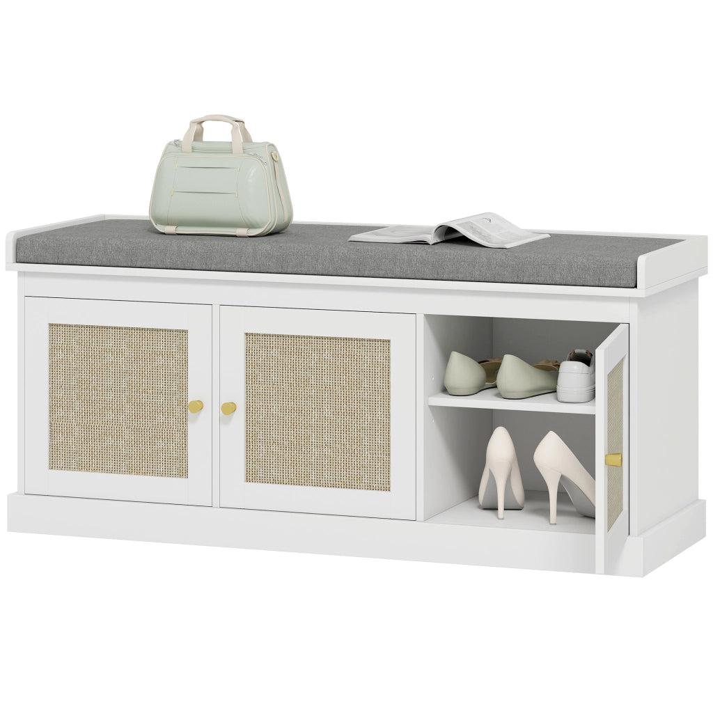 Panca portascarpe con cassetti e ripiano regolabile ¨C zephmum ¨C bianco, 105x35x47cm