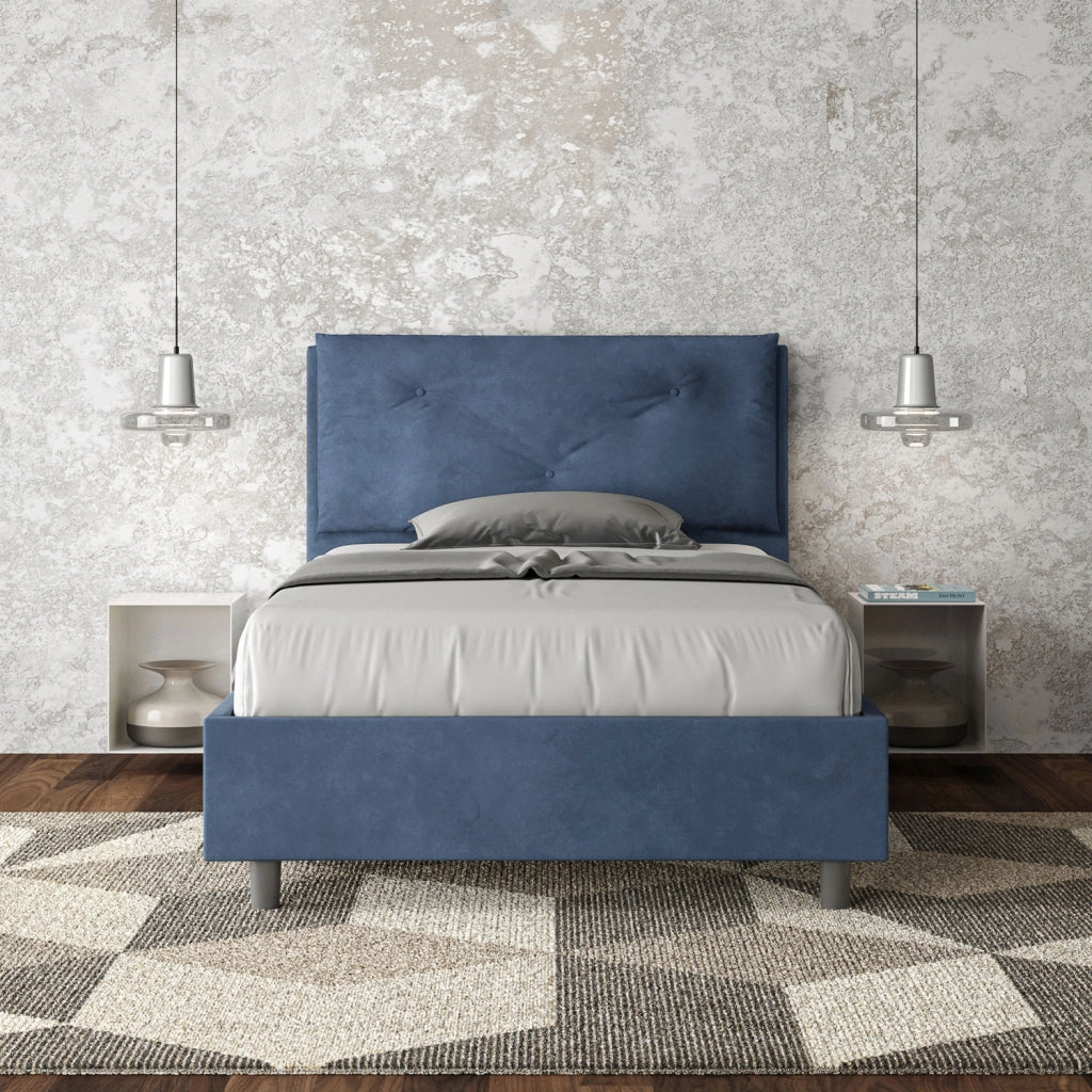 BS COM Letto una piazza e mezza contenitore imbottito 130x210 microfibra blu Large