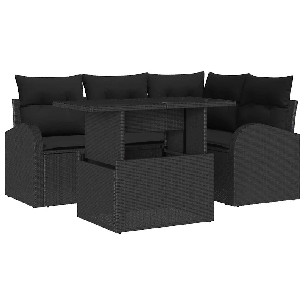 Set Divano da Giardino con cuscino 5 pcs Nero Poly Rattan 3348639