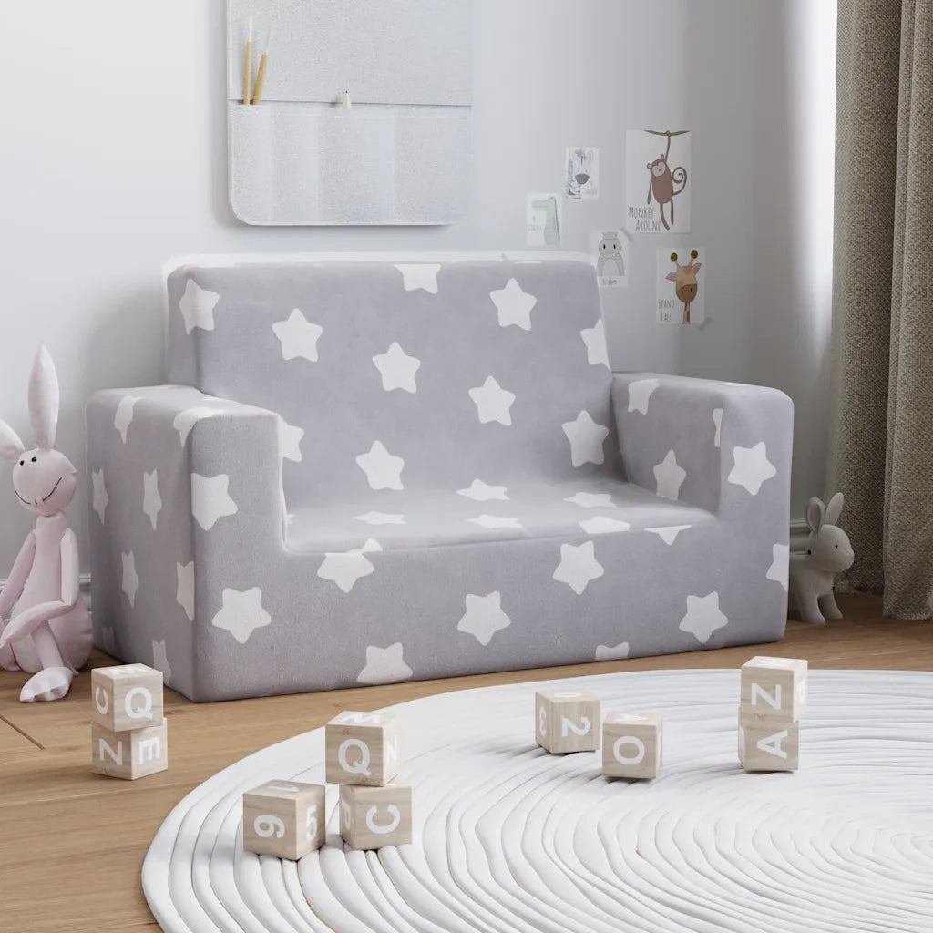 Divano | Divano da soggiorno | Sofa per Bambini 2 Posti Grigio Chiaro Stelle Morbido Peluche