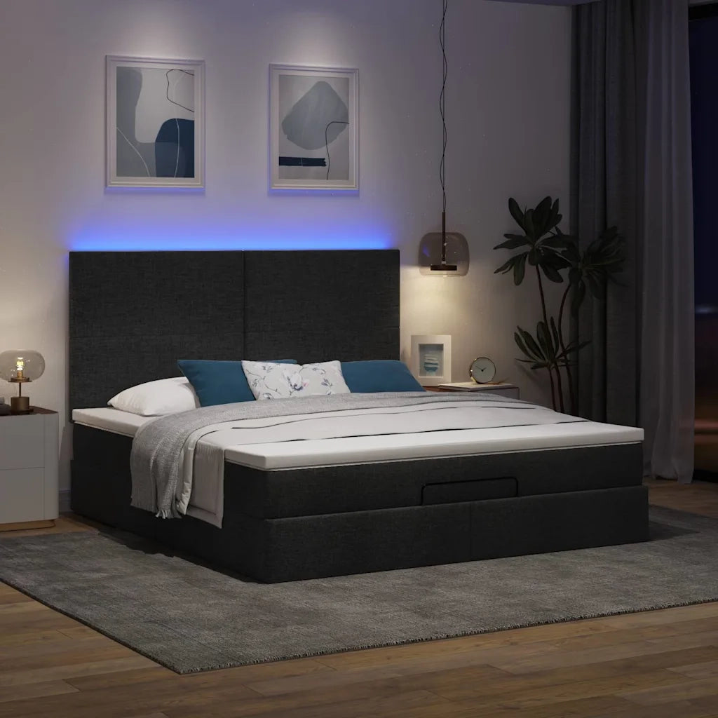 Struttura Letto Pouf con Materasso Nero 160x200 cm in Tessuto 3313936