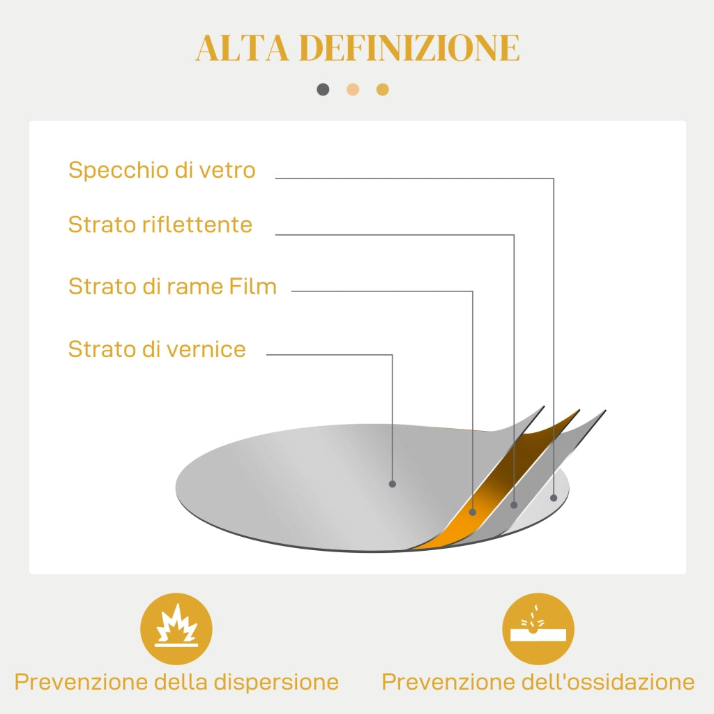 Specchio Moderno e Rotondo Decorativo a Muro con Ganci, in Vetro e Metallo, ?65x1 cm, Oro