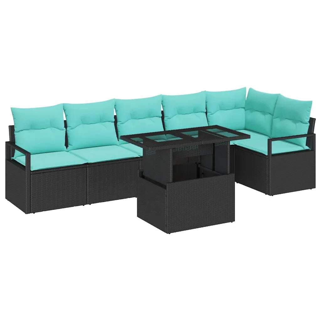Set Divano da Giardino con cuscino 7 pcs Nero e Blu polyrattan 3348842