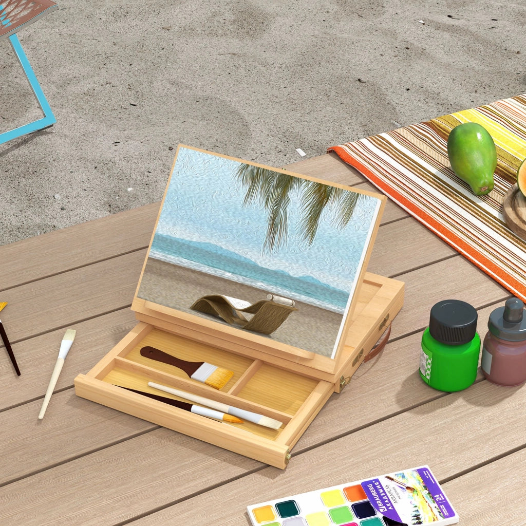 Cavalletto da Tavolo Pieghevole ¨C Xylo ¨C Legno Naturale con Cassetto 33,5x26x26 cm