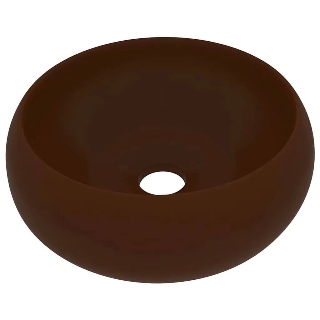 Lavandino Lusso Rotondo Marrone Scuro Opaco 40x15cm in Ceramica 147006