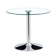 Tavolo da Pranzo Rotondo per 4 Persone; Stile Minimalista; in Vetro e Metallo; Argento Trasparente; 85 x 76 cm