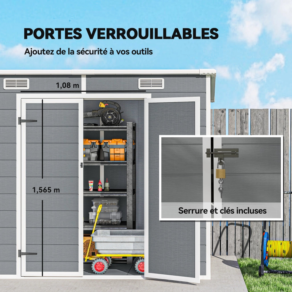 Casetta da giardino 2,4x1,3m ¨C Xylo ¨C resina grigio con pavimento finestra porte