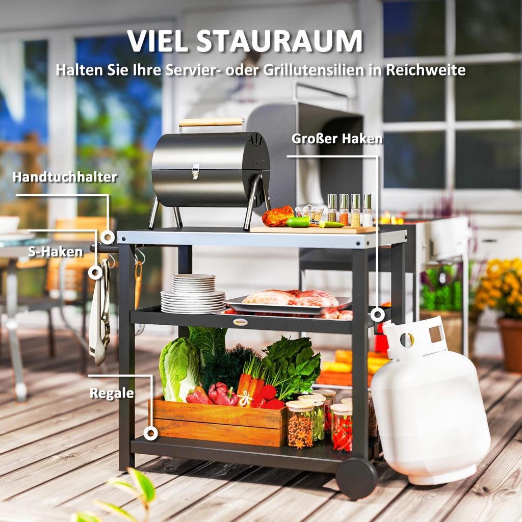 Carrello da cucina 3 ripiani con piano lavoro ganci ruote ¨C zephmum ¨C Edelstahl 102x50x81cm Grigio Antracite