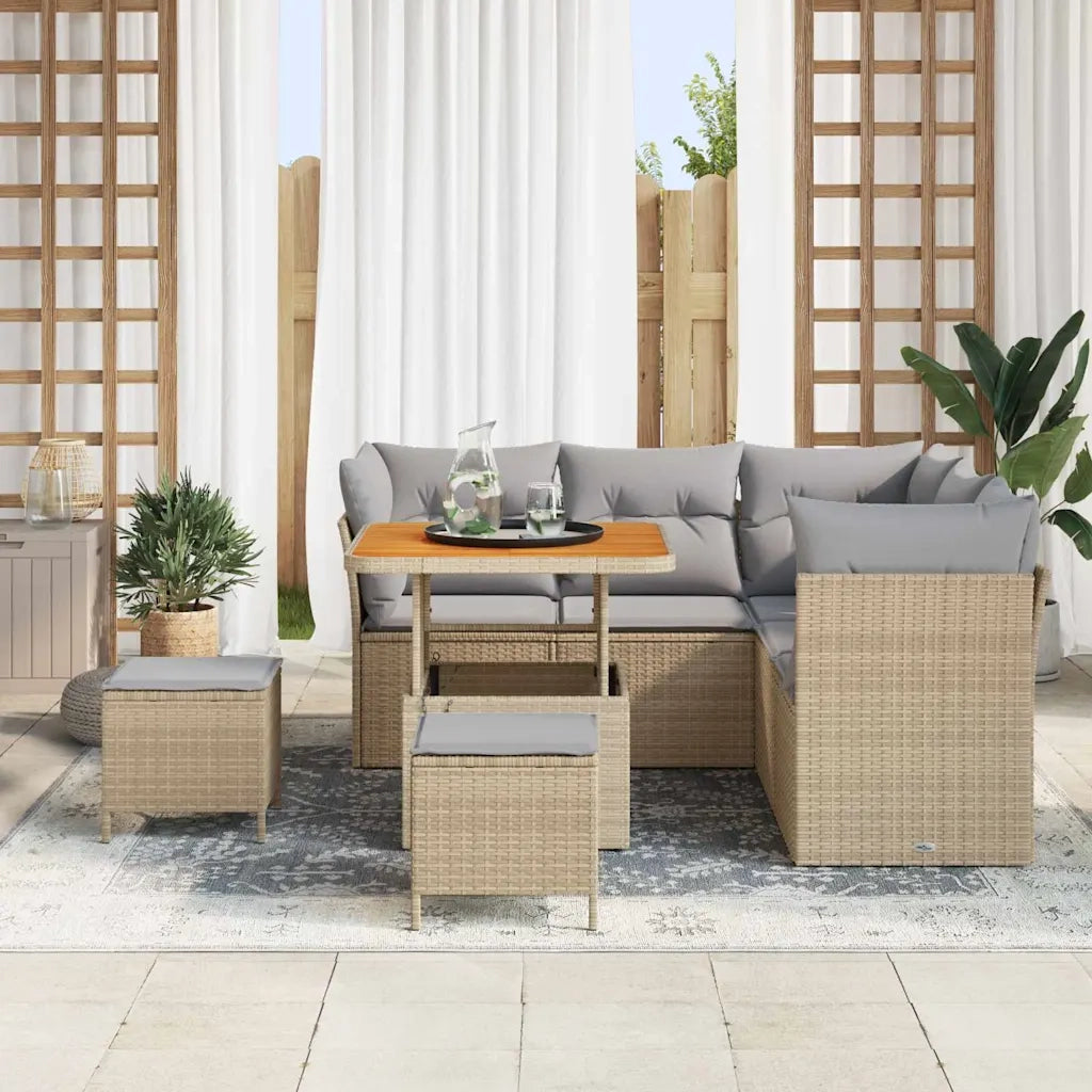 Set Divano da Giardino con cuscino 8 pcs beige e grigio chiaro