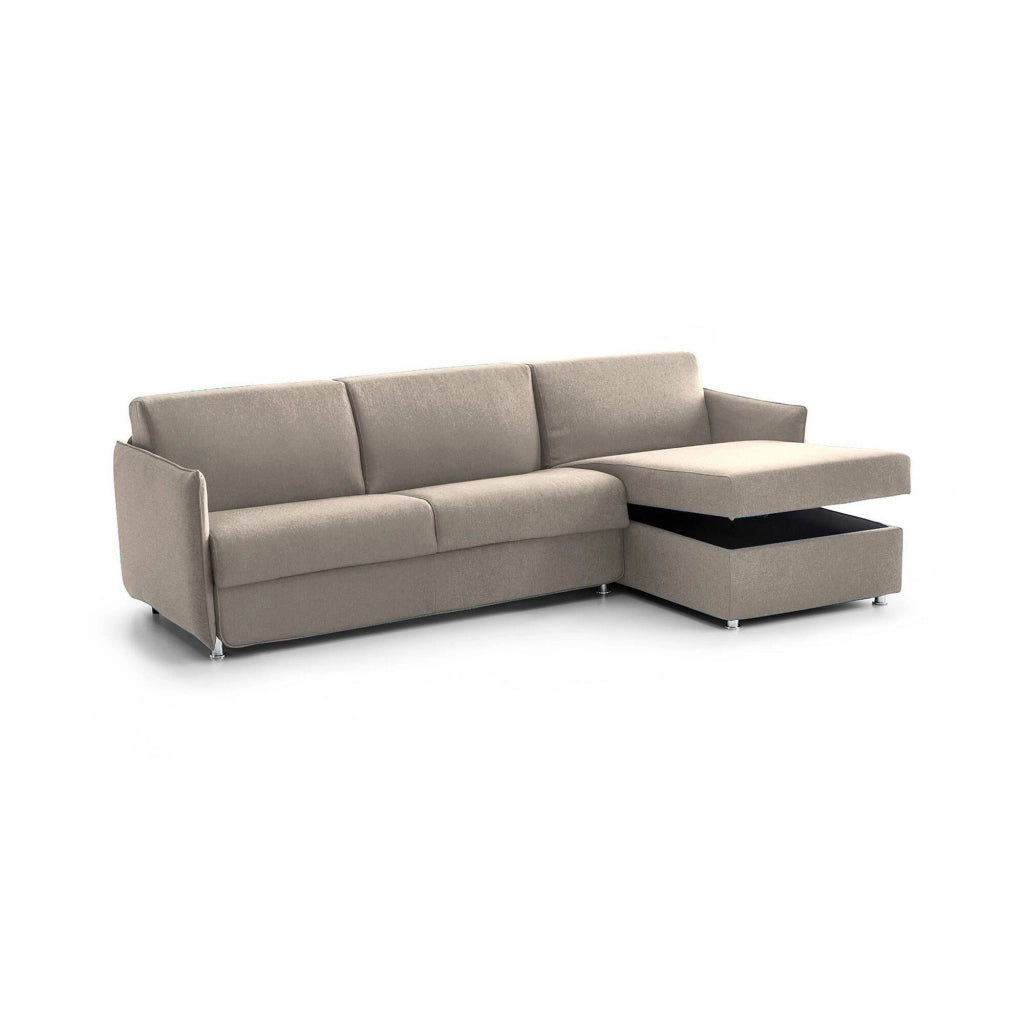 Scordia, Divano Letto con Penisola Sfoderabile Made in Italy, 260x160 cm Grigio Tortora