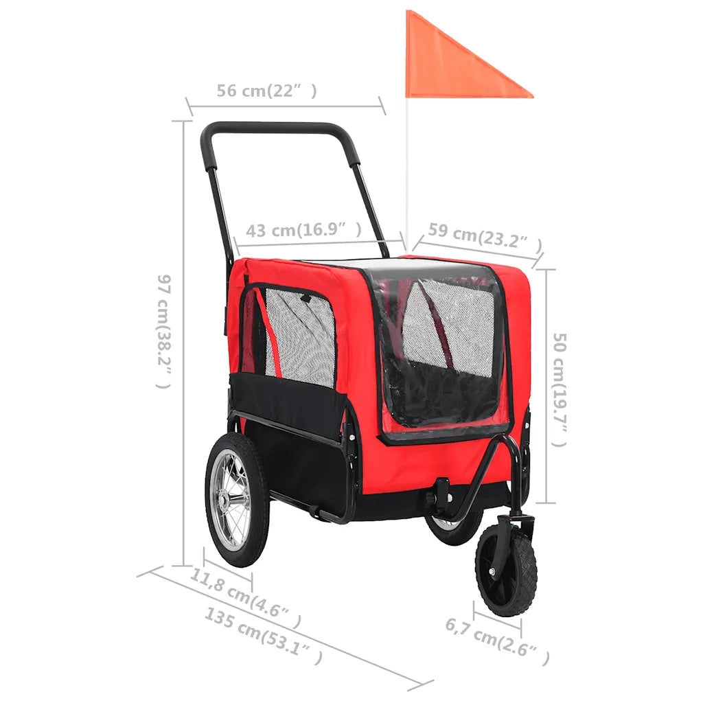Rimorchio per Animali Domestici e Passeggino 2in1 Rosso e Nero 91762