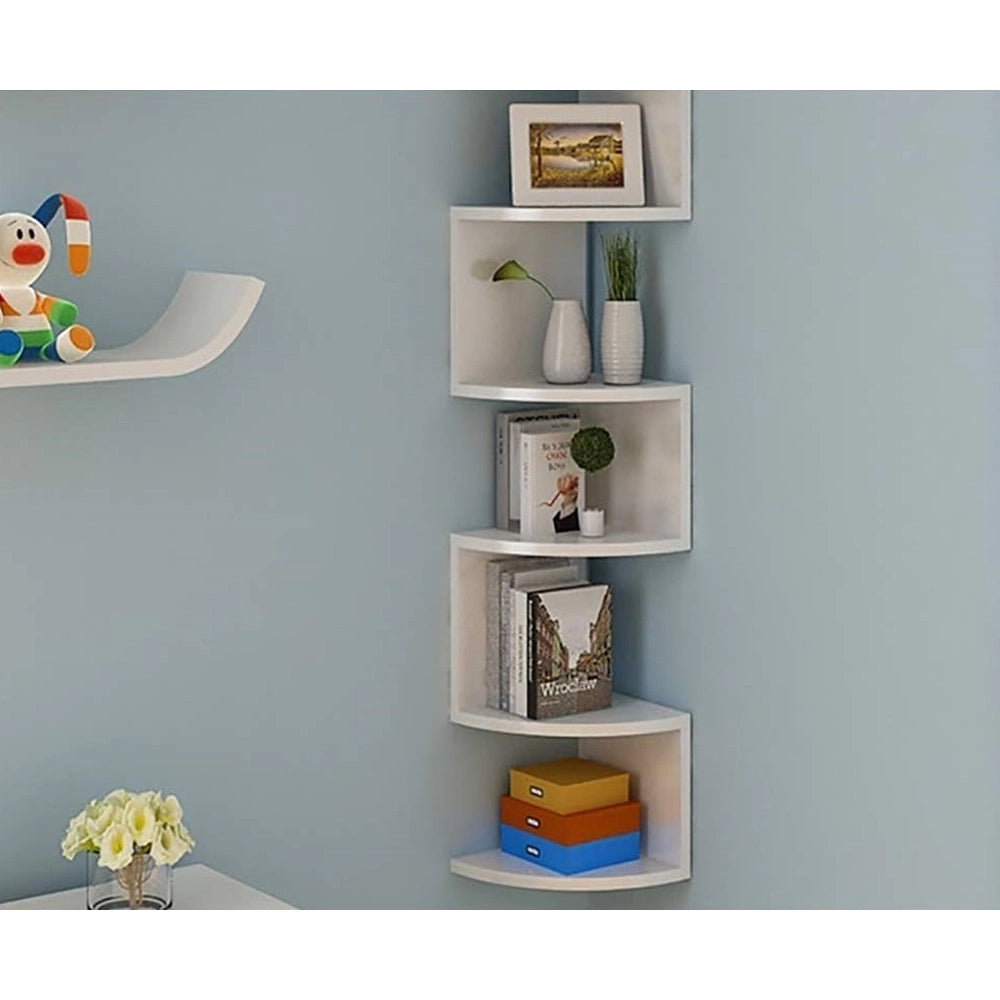 Trade Shop - Mensola Angolare A Parete A 5 Livelli Radiale Classica Rettangolare Scaffali Libreria -