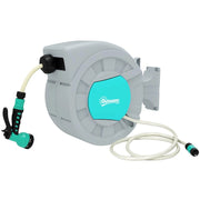 AVVOLGITUBO AUTOMATICO A PARETE E PORTATILE LUNGHEZZA 25+2 MT SISTEMA DI BLOCCO E 7 GETTI GRIGIO