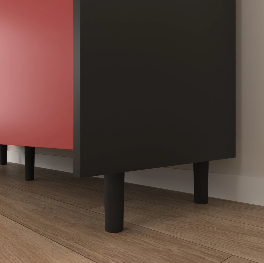 Credenza buffet con 2 cassetti e vano aperto 120x40x80 cm in MDF nero e rosso