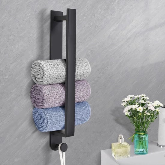 Sostegno asciugamano senza bobren, sostegno asciugamano autoadesivo per bagno, acciaio inossidabile, per bagno e cucina, 40 cm, nero